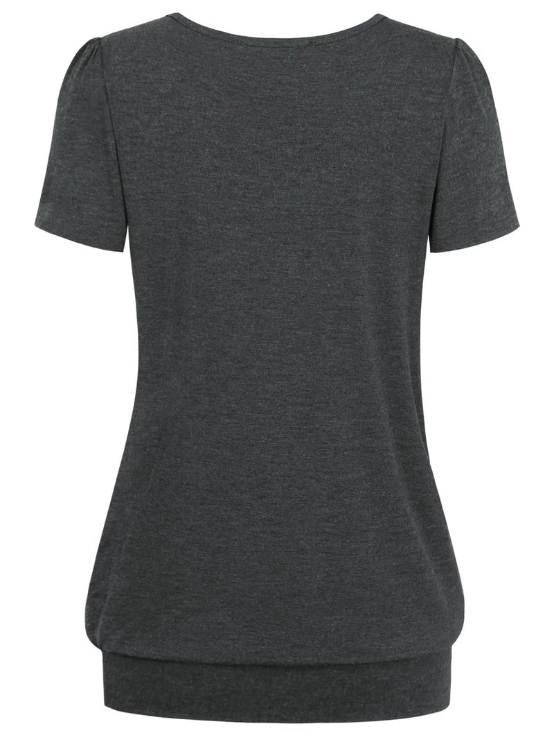 DJT Women's Summer Tops Short Sleeve Pleated Front Casual Loose Blouse Tunic T Shirts X-Large Dark Grey - Image 2